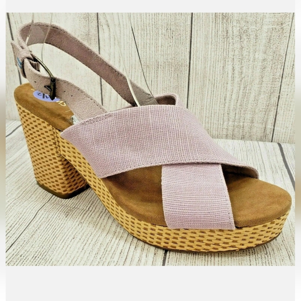 New Women's Toms Ibiza Lilac Open Toe Slide Slingback Platform Heels Size 8.5M